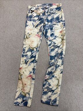 Polo by Ralph Lauren Blue Floral Skinny Jeans with Cream and Pink Details